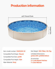 Pool Liner, 33ft Round Pool Liner, Uinbead Style, Durable Vinyl Pool Liner, Standard Gauge, 52in Wall Height, V952-YCNCROUND33F2W6ZSV0