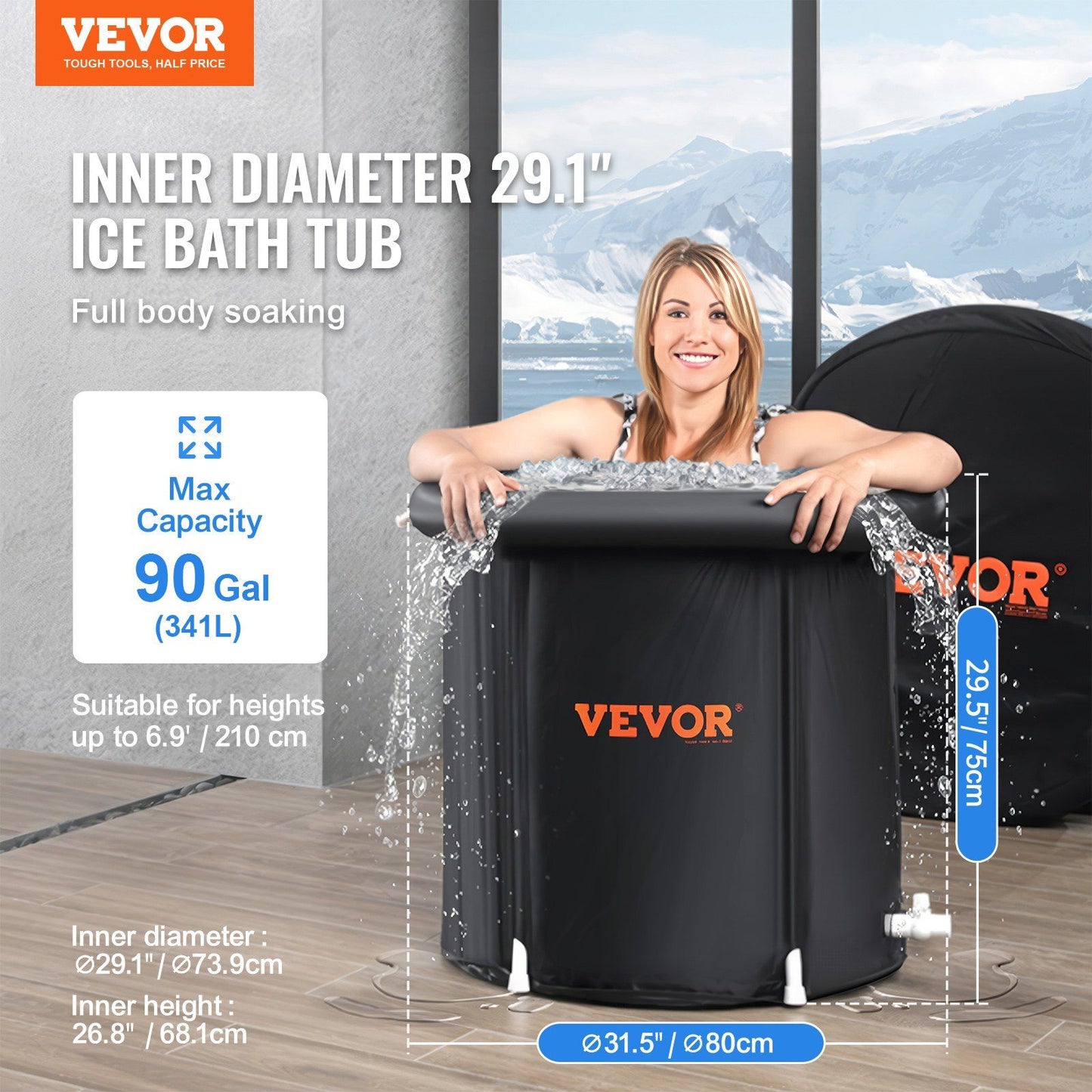 Ice Bath Tub, 80 cm Long Cold Water Therapy Plunge Tub for Athletes, Portable Outdoor Ice Barrel Plunge Pool V952-YCQHK75800008A5T6V0