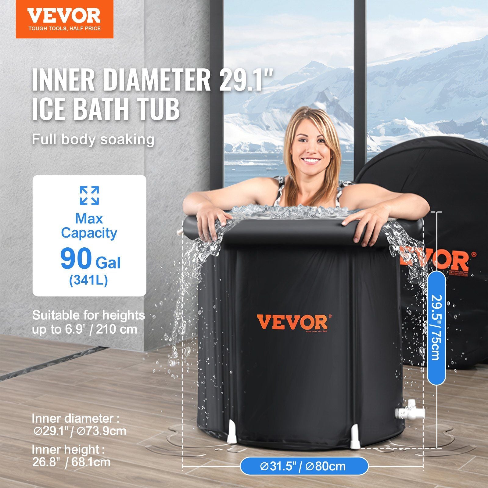 Ice Bath Tub, 80 cm Long Cold Water Therapy Plunge Tub for Athletes, Portable Outdoor Ice Barrel Plunge Pool V952-YCQHK75800008A5T6V0