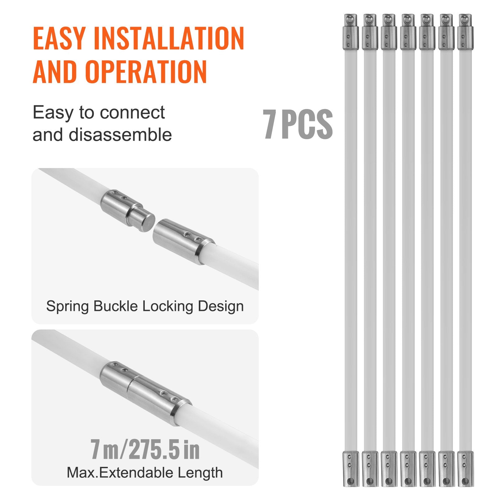 7 m Chimney Sweep Kit, w/ 7 Reinforced Nylon Flexible Rods, Ergonomic Chimney Cleaning Brush, 360-Degree V952-YCS23YC1PCS7325NNV0