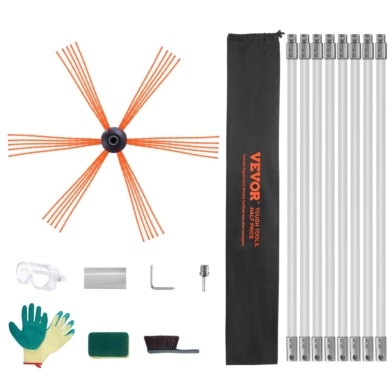 8 m Chimney Sweep Kit, w/ 8Reinforced Nylon Flexible Rods, Ergonomic Chimney Cleaning Brush, 360-Degree Brush V952-YCS26YC1PCS8SK8QRV0