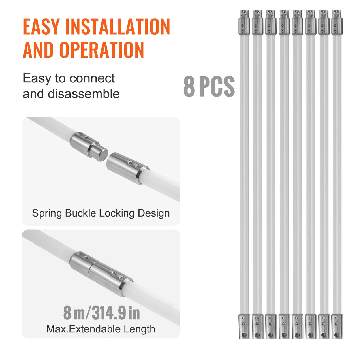8 m Chimney Sweep Kit, w/ 8Reinforced Nylon Flexible Rods, Ergonomic Chimney Cleaning Brush, 360-Degree Brush V952-YCS26YC1PCS8SK8QRV0