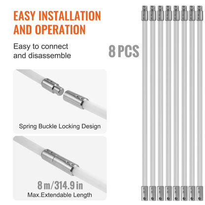 8 m Chimney Sweep Kit, w/ 8Reinforced Nylon Flexible Rods, Ergonomic Chimney Cleaning Brush, 360-Degree Brush V952-YCS26YC1PCS8SK8QRV0