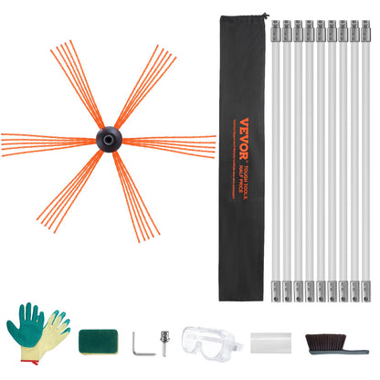 9 m Chimney Sweep Kit, w/ 9 Reinforced Nylon Flexible Rods, Ergonomic Chimney Cleaning Brush, 360-Degree V952-YCS30YC1PCS9ENFT8V0