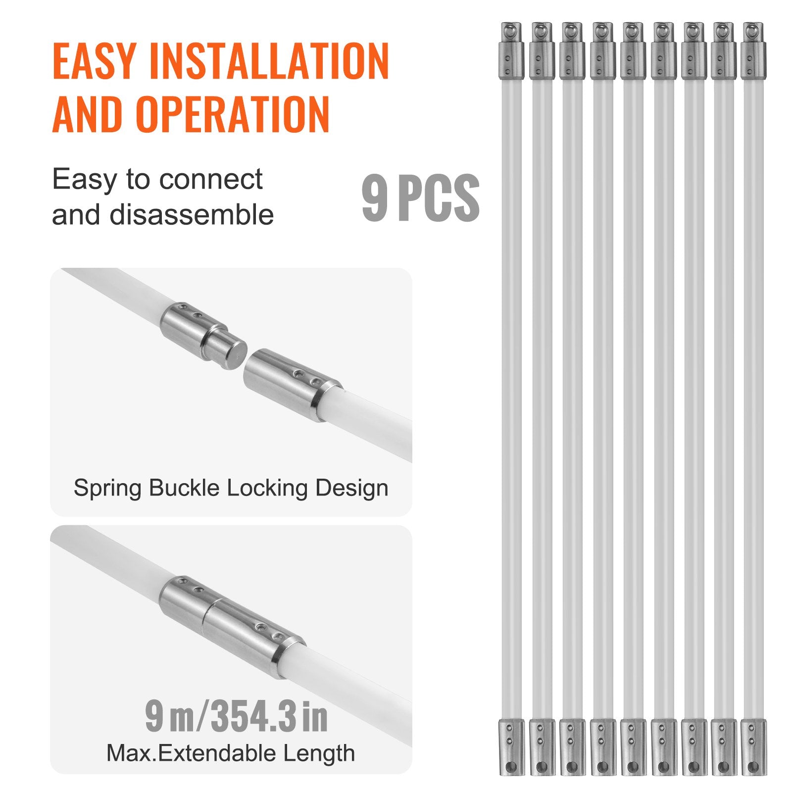 9 m Chimney Sweep Kit, w/ 9 Reinforced Nylon Flexible Rods, Ergonomic Chimney Cleaning Brush, 360-Degree V952-YCS30YC1PCS9ENFT8V0