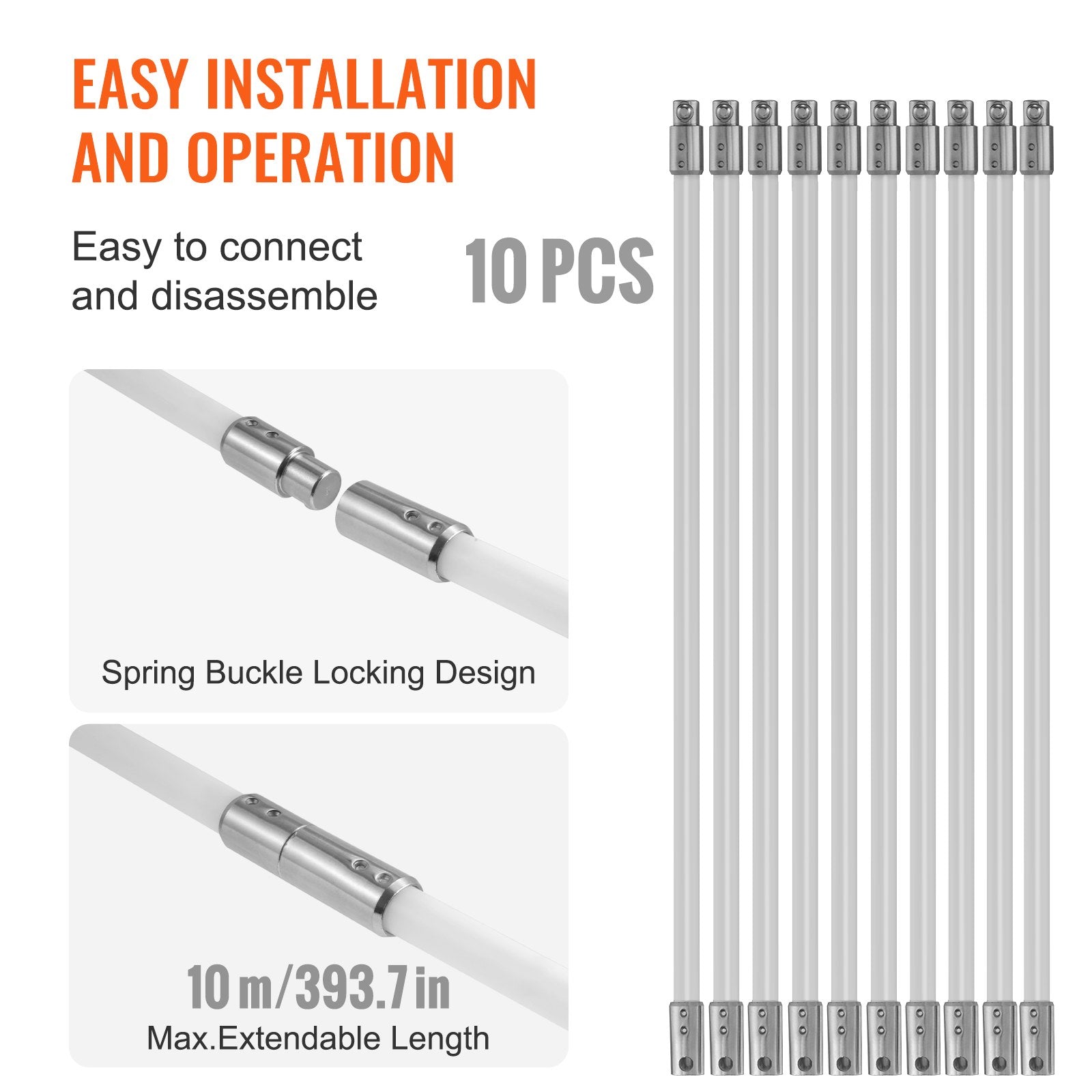 10 m Chimney Sweep Kit, w/ 10 Reinforced Nylon Flexible Rods, Ergonomic Chimney Cleaning Brush, 360-Degree V952-YCS33YC1PCS1U8REHV0