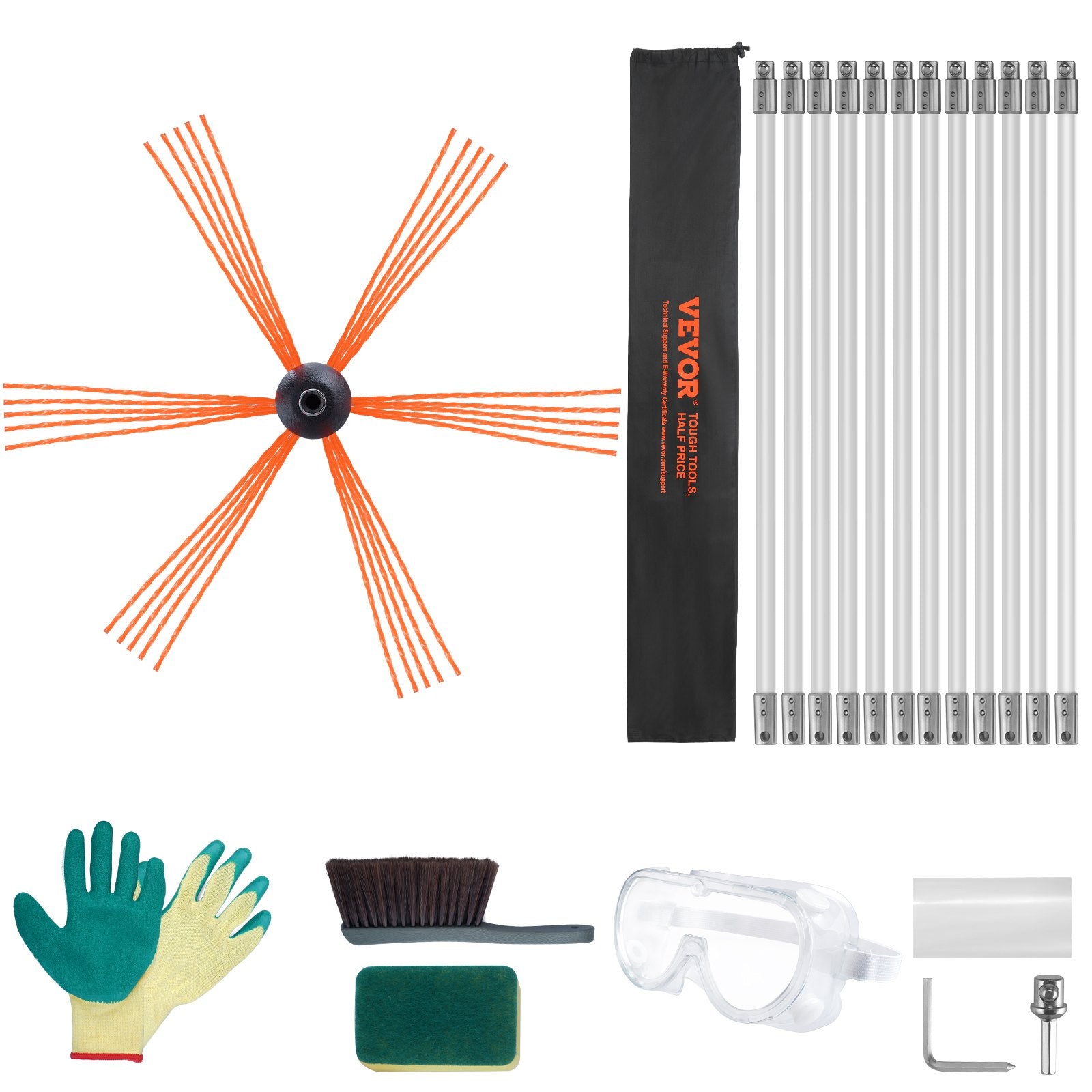 12 m Chimney Sweep Kit, w/ 12 Reinforced Nylon Flexible Rods, Ergonomic Chimney Cleaning Brush, 360-Degree V952-YCS39YC1PCS1SWX6XV0