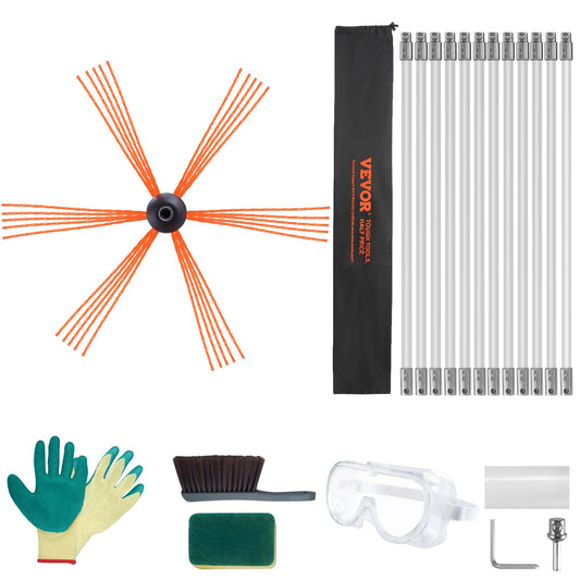 12 m Chimney Sweep Kit, w/ 12 Reinforced Nylon Flexible Rods, Ergonomic Chimney Cleaning Brush, 360-Degree V952-YCS39YC1PCS1SWX6XV0