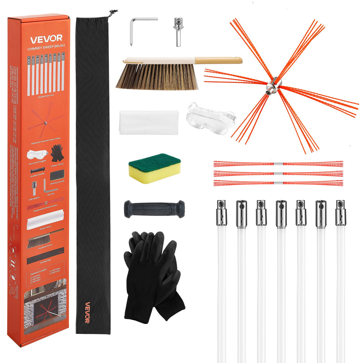 Chimney Sweep Kit, 7m Maximum Extendable Length Chimney Brush, Chimneys Cleaning Kit with Bristle V952-YCSQSTJ23YC1697WZ001V0