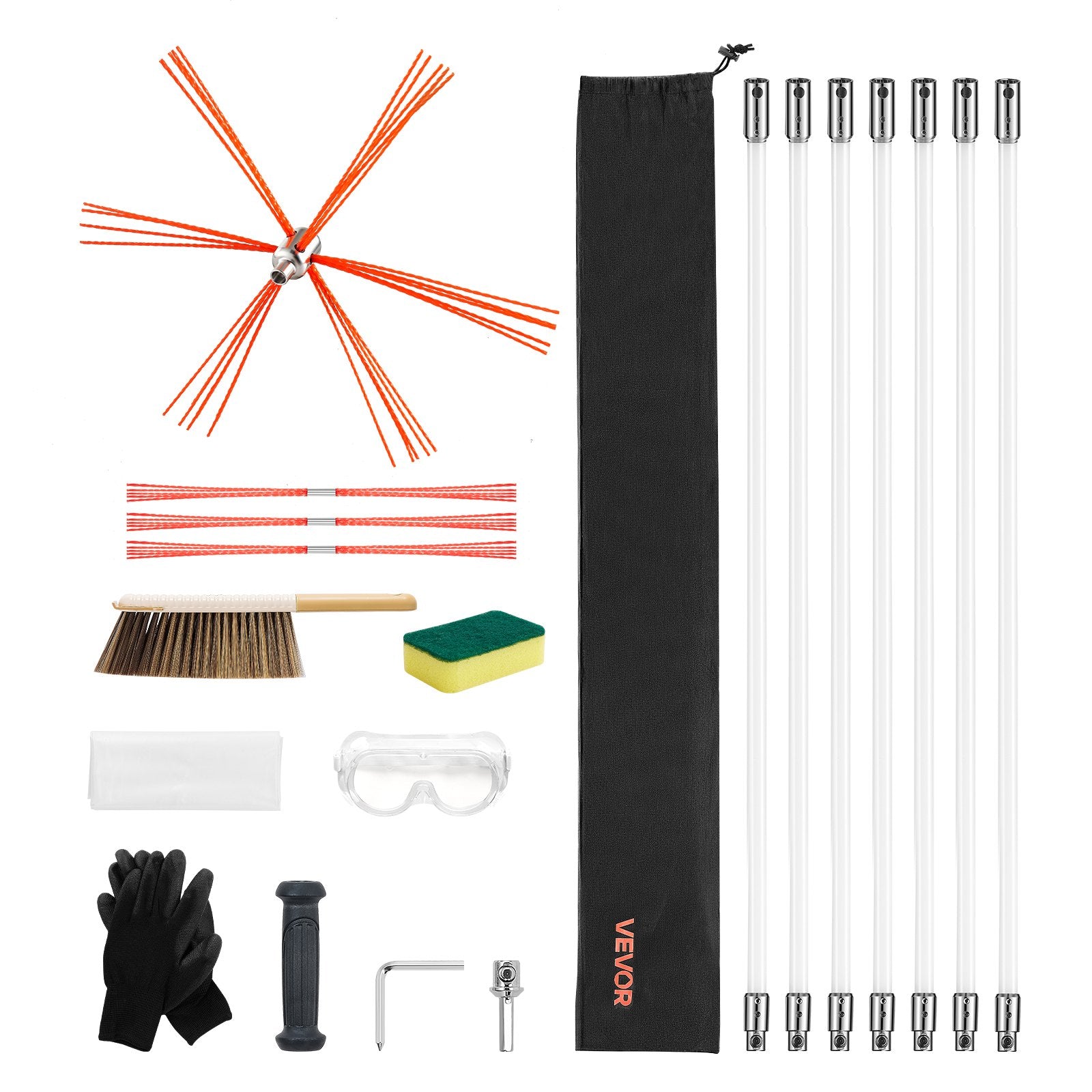 Chimney Sweep Kit, 7m Maximum Extendable Length Chimney Brush, Chimneys Cleaning Kit with Bristle V952-YCSQSTJ23YC1697WZ001V0