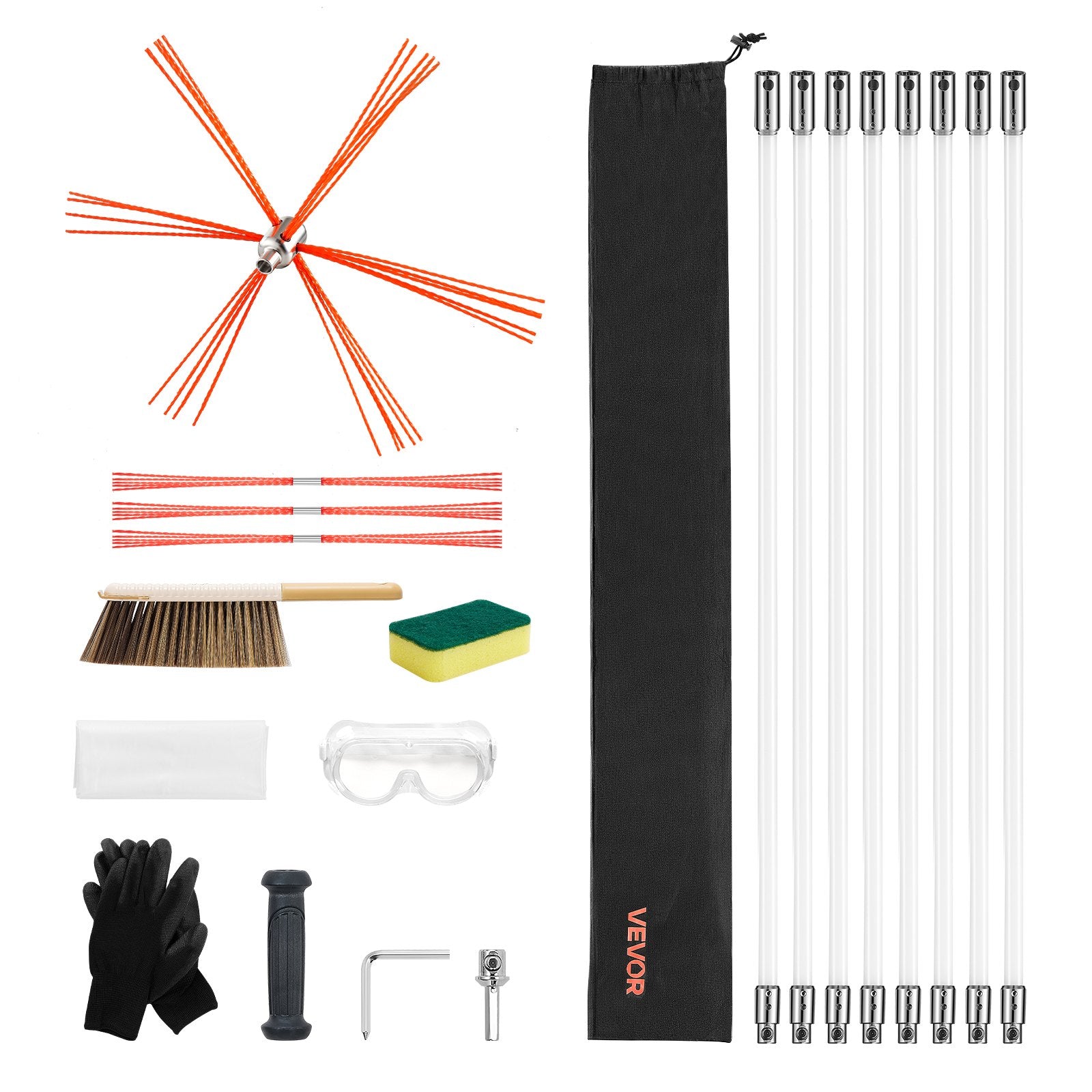 Chimney Sweep Kit, 8m Maximum Extendable Length Chimney Brush, Chimneys Cleaning Kit with Bristle V952-YCSQSTJ26YC1VS8X2001V0