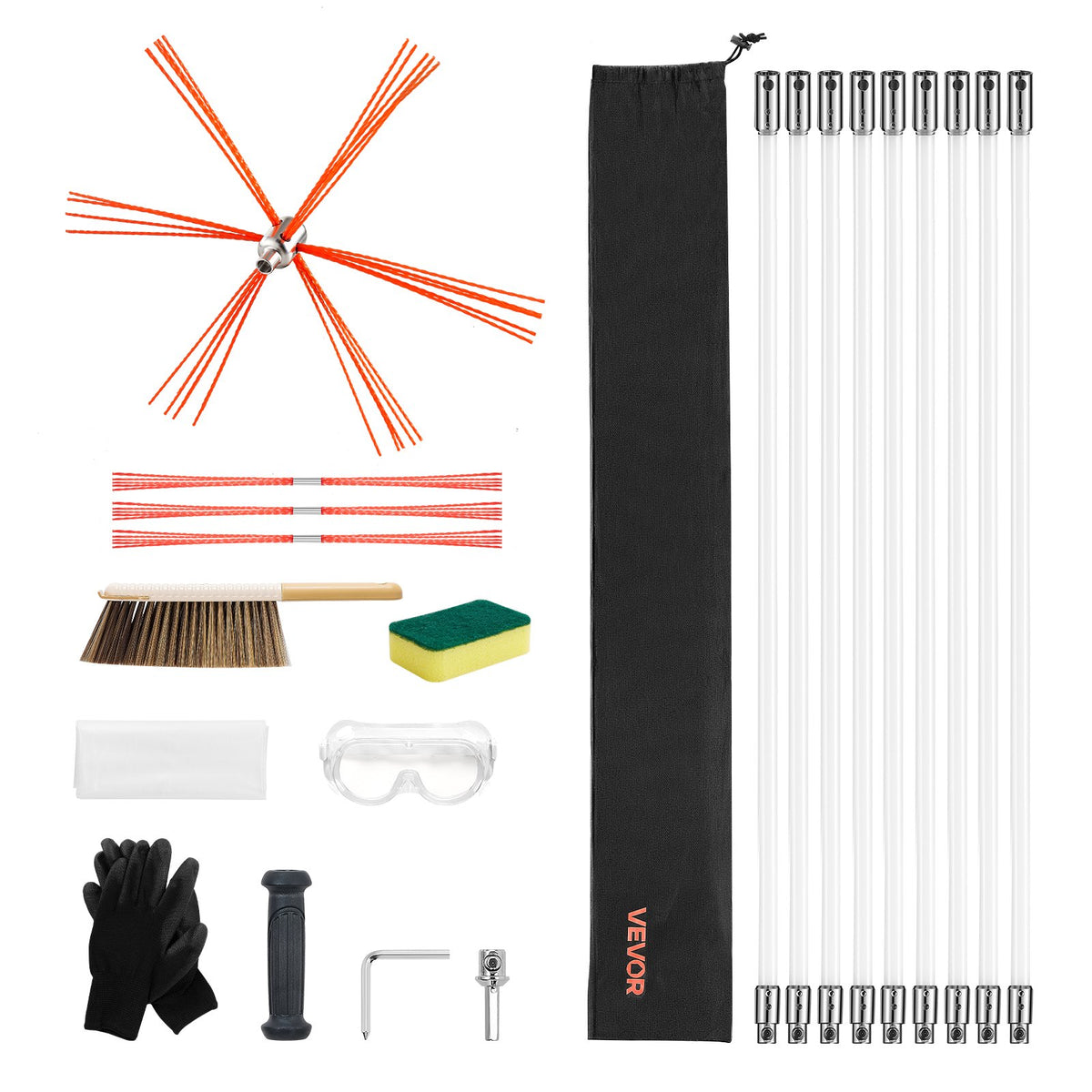 Chimney Sweep Kit, 9m Maximum Extendable Length Chimney Sweep, Chimneys Cleaning Kit with Bristle V952-YCSQSTJ30YC16NGOV001V0