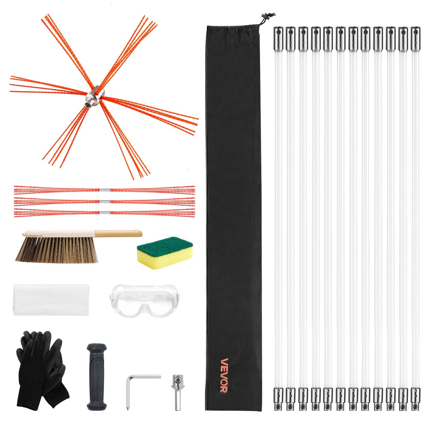 Chimney Sweep Kit, 12m Maximum Extendable Length Chimney Sweep, Chimneys Cleaning Kit with Bristle V952-YCSQSTJ39YC1BNKTL001V0