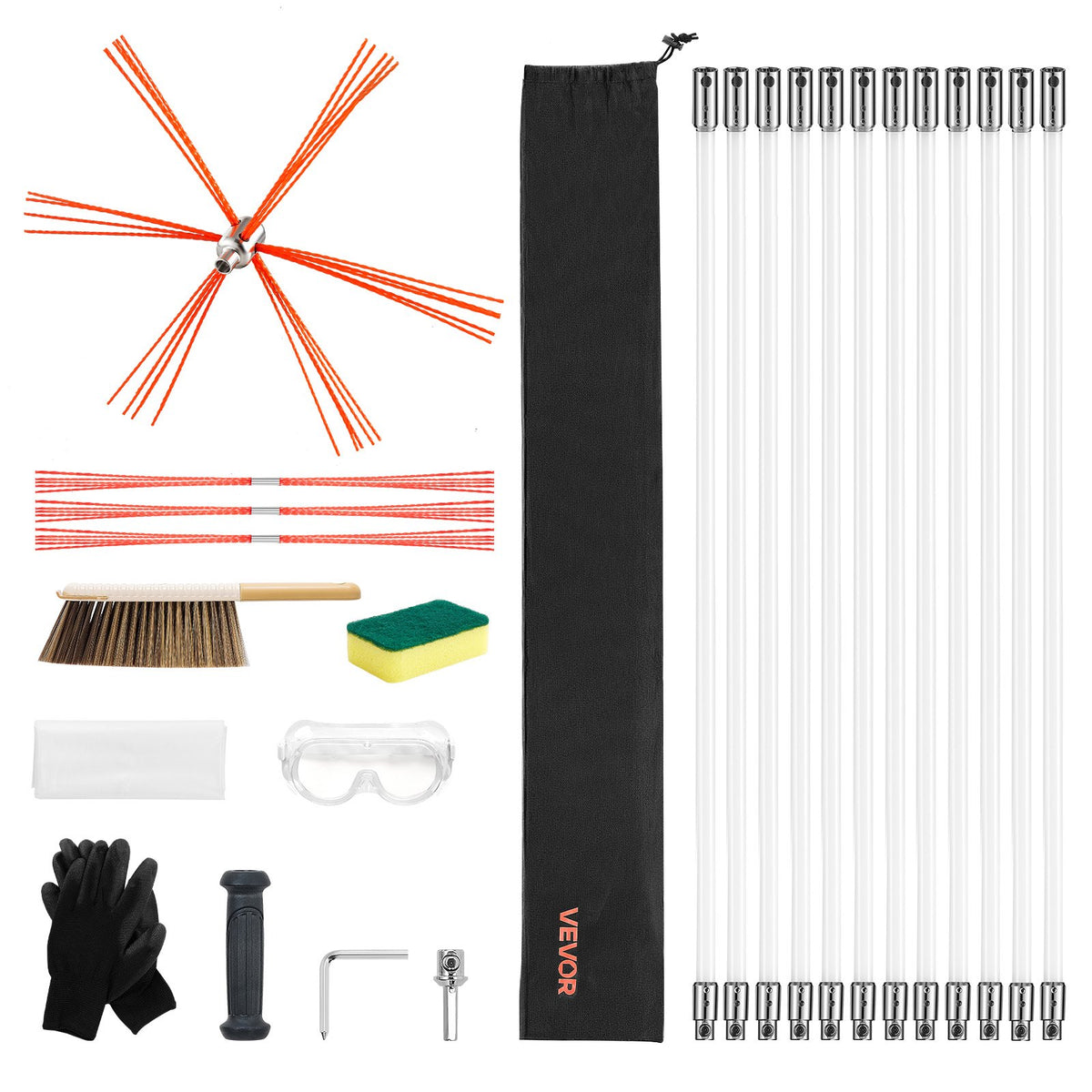 Chimney Sweep Kit, 12m Maximum Extendable Length Chimney Sweep, Chimneys Cleaning Kit with Bristle V952-YCSQSTJ39YC1BNKTL001V0