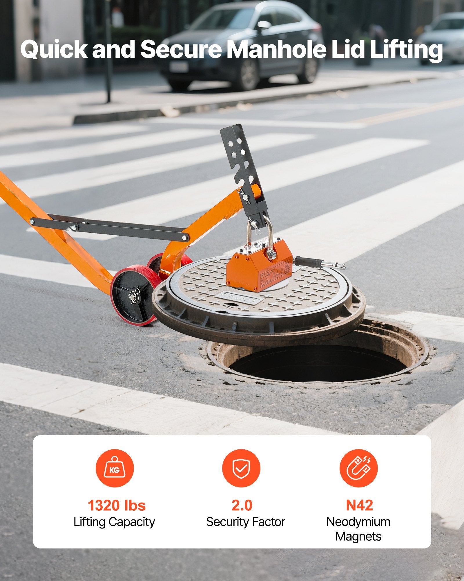 Magnetic Lid Lifter Dolly, 600 kg Pulling Capacity, Steel Dolly with Heavy Duty Magnet Lift and 2 Wheels, V952-YCXPDTCZH132WKOWY001V0