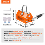 Magnetic Lifter, 1000kg Pulling Capacity, 2.5 Safety Factor, Neodymium & Steel, Lifting Magnet with Release, V952-YCXU1000KGN42DISWV0