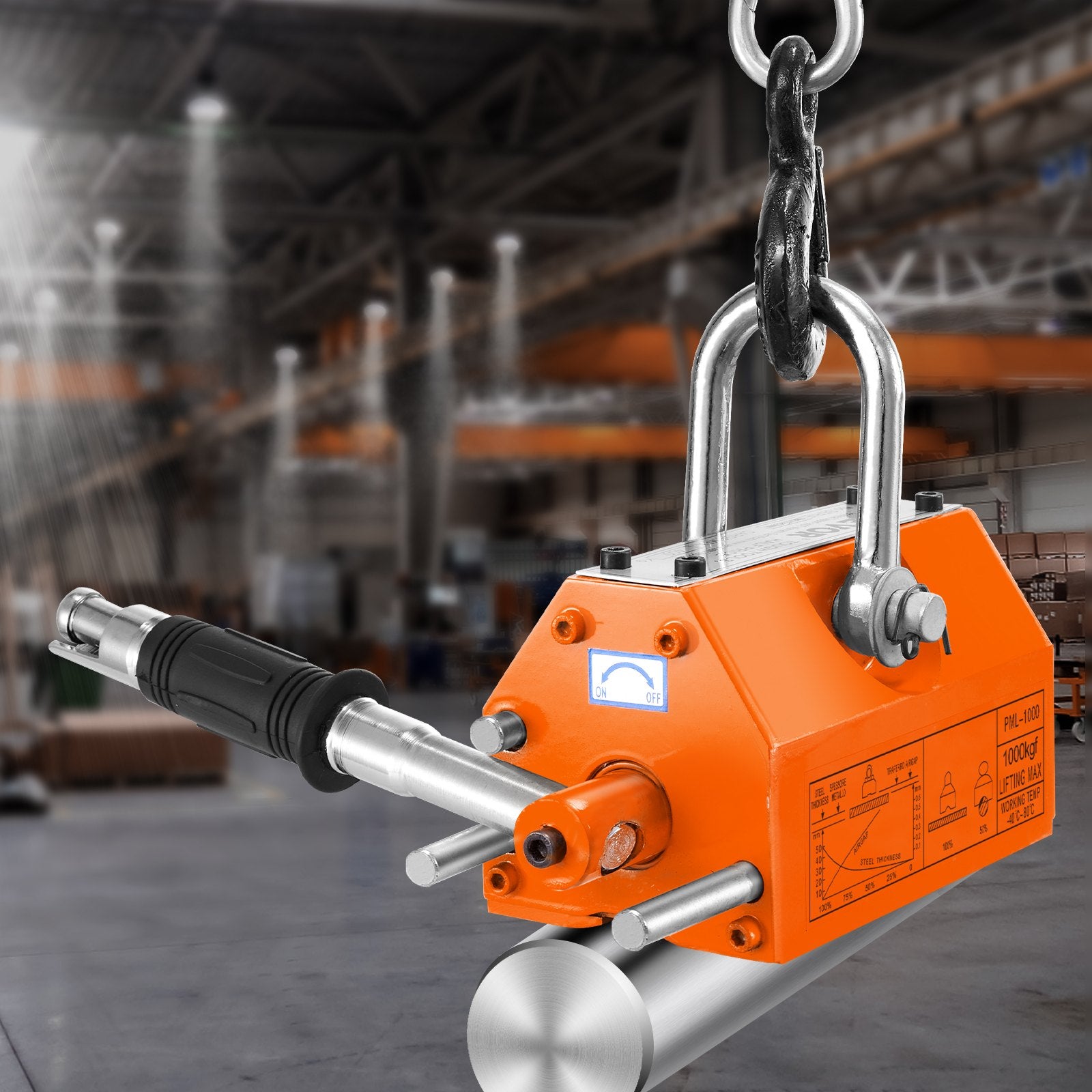 Magnetic Lifter, 1000kg Pulling Capacity, 2.5 Safety Factor, Neodymium & Steel, Lifting Magnet with Release, V952-YCXU1000KGN42DISWV0