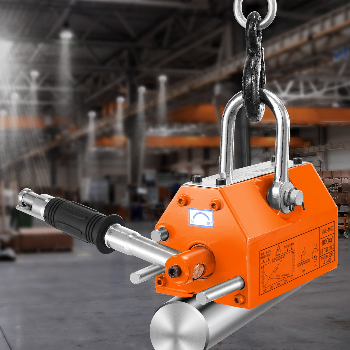 Magnetic Lifter, 1000kg Pulling Capacity, 2.5 Safety Factor, Neodymium & Steel, Lifting Magnet with Release, V952-YCXU1000KGN42DISWV0