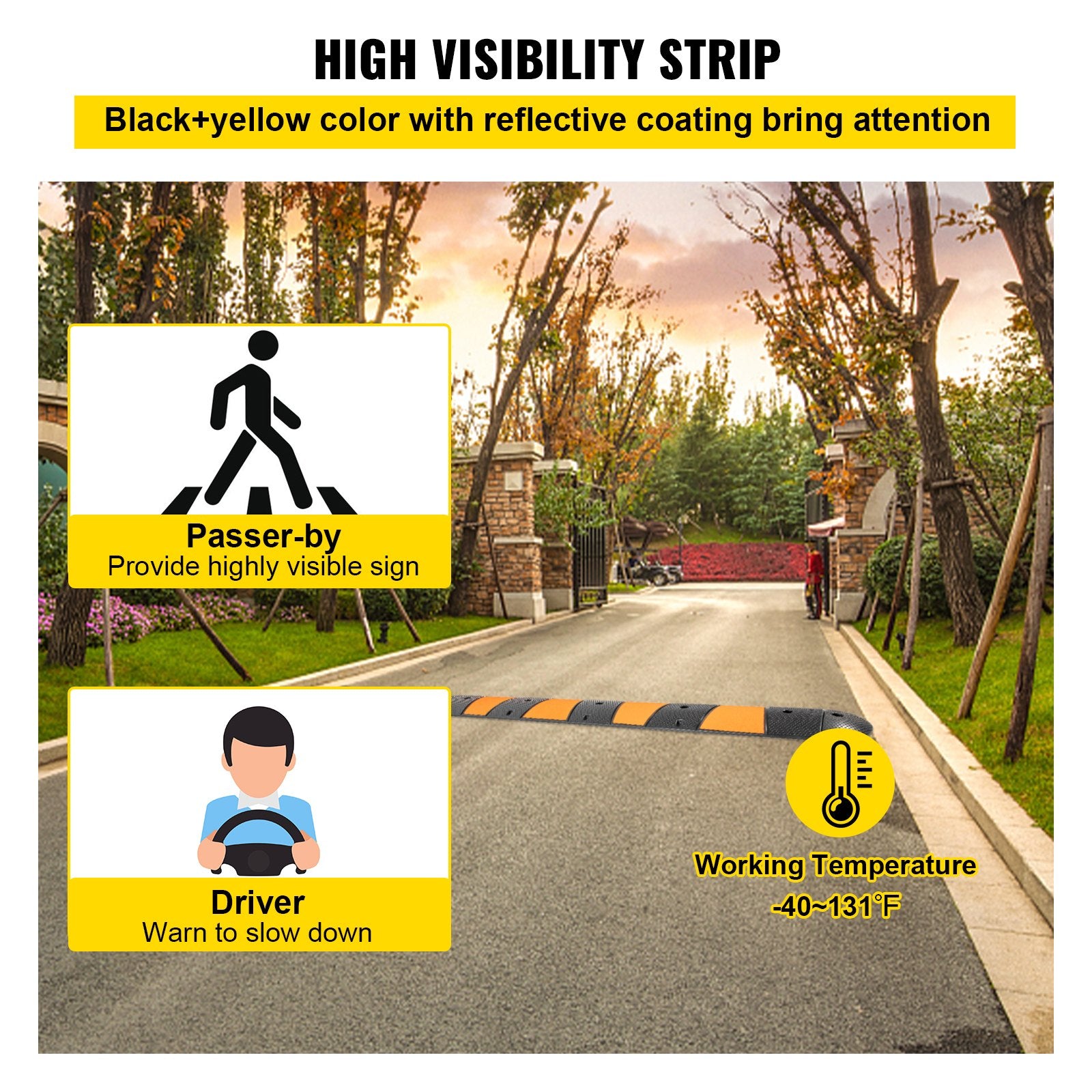 Rubber Speed Bump, 1 Pack 2 Channel Speed Bump Hump, 72"" Long Modular Speed Bump Rated 22000 LBS Loading, V952-YCZ721PCS2PCS6WA2V0