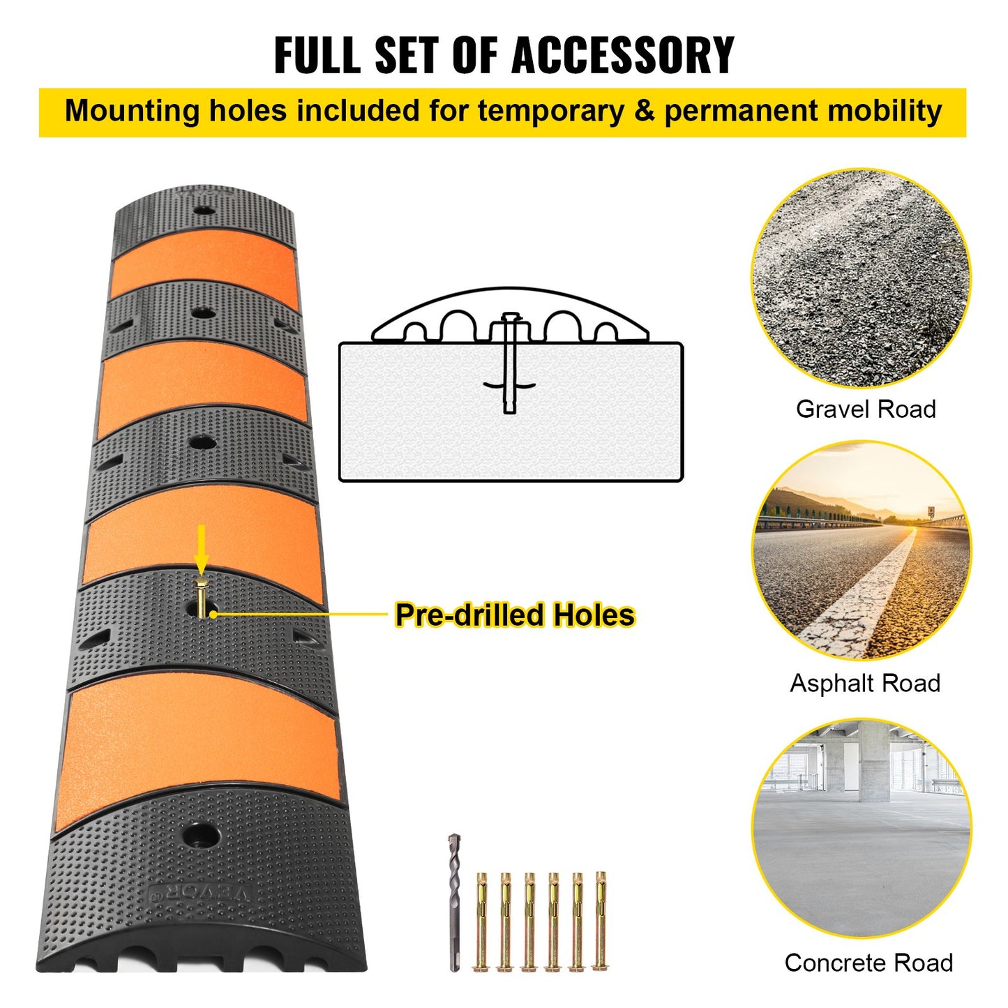 Rubber Speed Bump, 1 Pack 2 Channel Speed Bump Hump, 72.8"" Long Modular Speed Bump Rated 22000 LBS Load V952-YCZDLCG721PCSMUYHV0