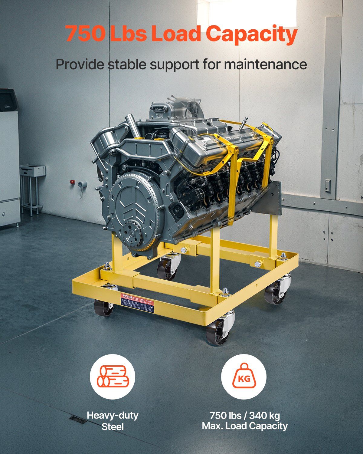 Engine Stand, 340 KG Load Capacity Engine Motor Stand with Adjustable Width & Length, Heavy-Duty Steel Motor V952-YDFXZSZJ750LU66M0V0