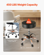 Round Rolling Stool, Leather Rolling Stool with Footrest, 360 degrees Swivel Drafting Stool with Thickened V952-YDHSJSYXWKBYJZQ2WV0