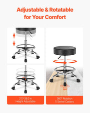 Round Rolling Stool, Leather Rolling Stool with Footrest, 360 degrees Swivel Drafting Stool with Thickened V952-YDHSJSYXWKBYJZQ2WV0