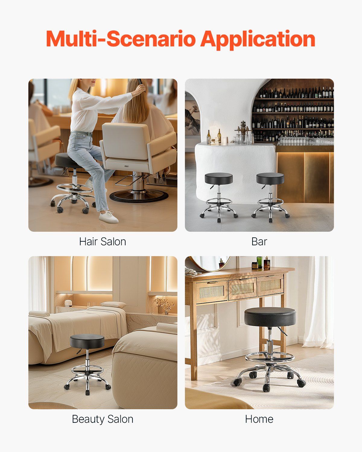 Round Rolling Stool, Leather Rolling Stool with Footrest, 360 degrees Swivel Drafting Stool with Thickened V952-YDHSJSYXWKBYJZQ2WV0