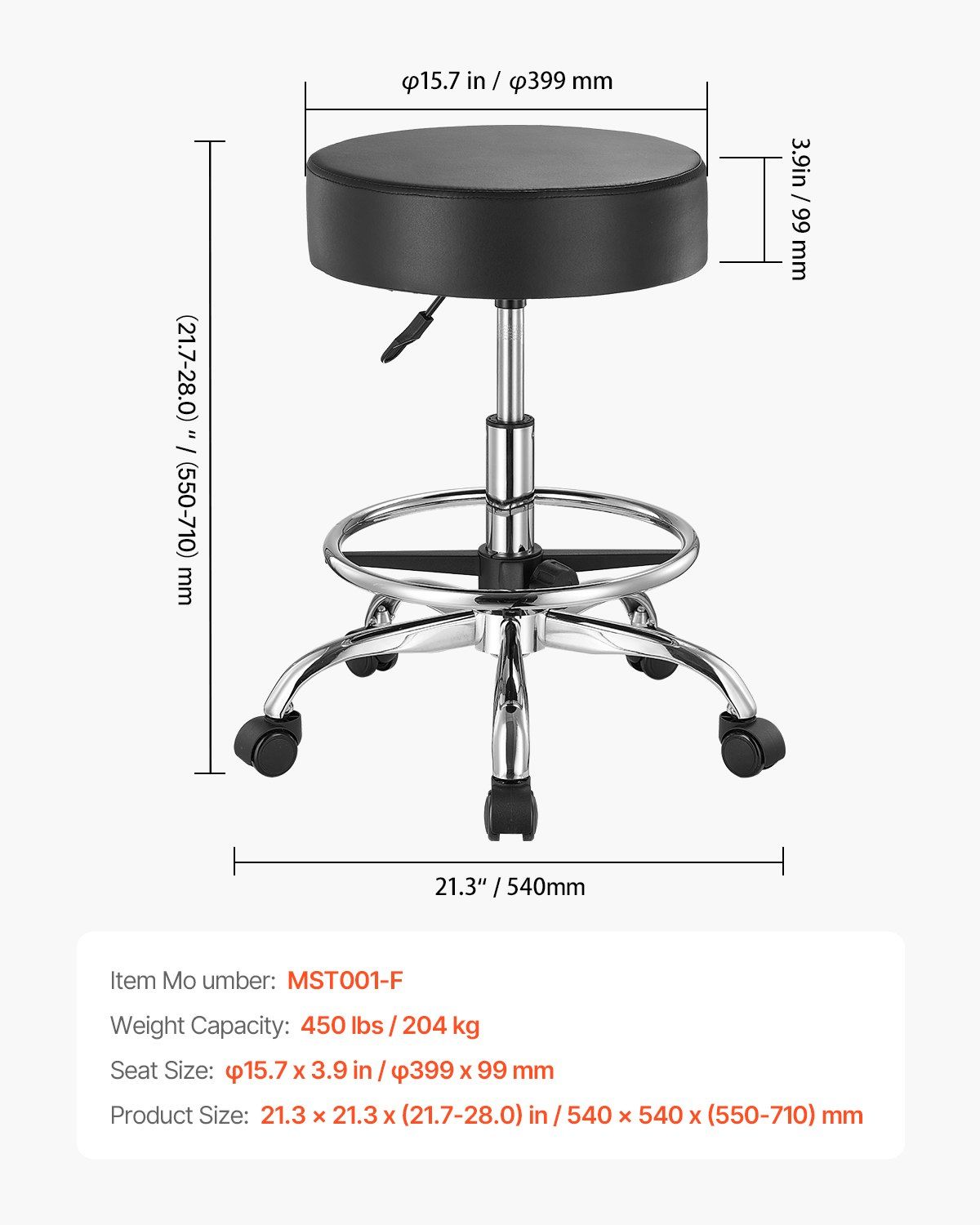 Round Rolling Stool, Leather Rolling Stool with Footrest, 360 degrees Swivel Drafting Stool with Thickened V952-YDHSJSYXWKBYJZQ2WV0