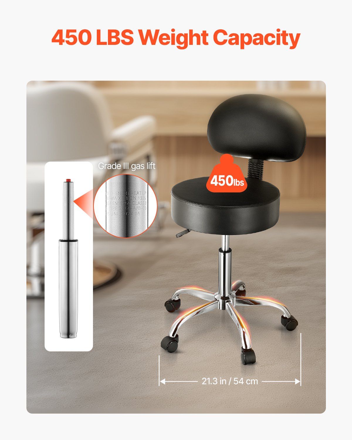 Round Rolling Stool, PU Leather Rolling Stool with Backrest, 360 degrees Swivel Drafting Stool with Thickened V952-YDHSJSYXYKBWDYI0TV0