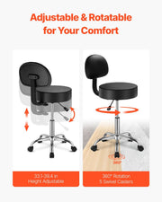 Round Rolling Stool, PU Leather Rolling Stool with Backrest, 360 degrees Swivel Drafting Stool with Thickened V952-YDHSJSYXYKBWDYI0TV0