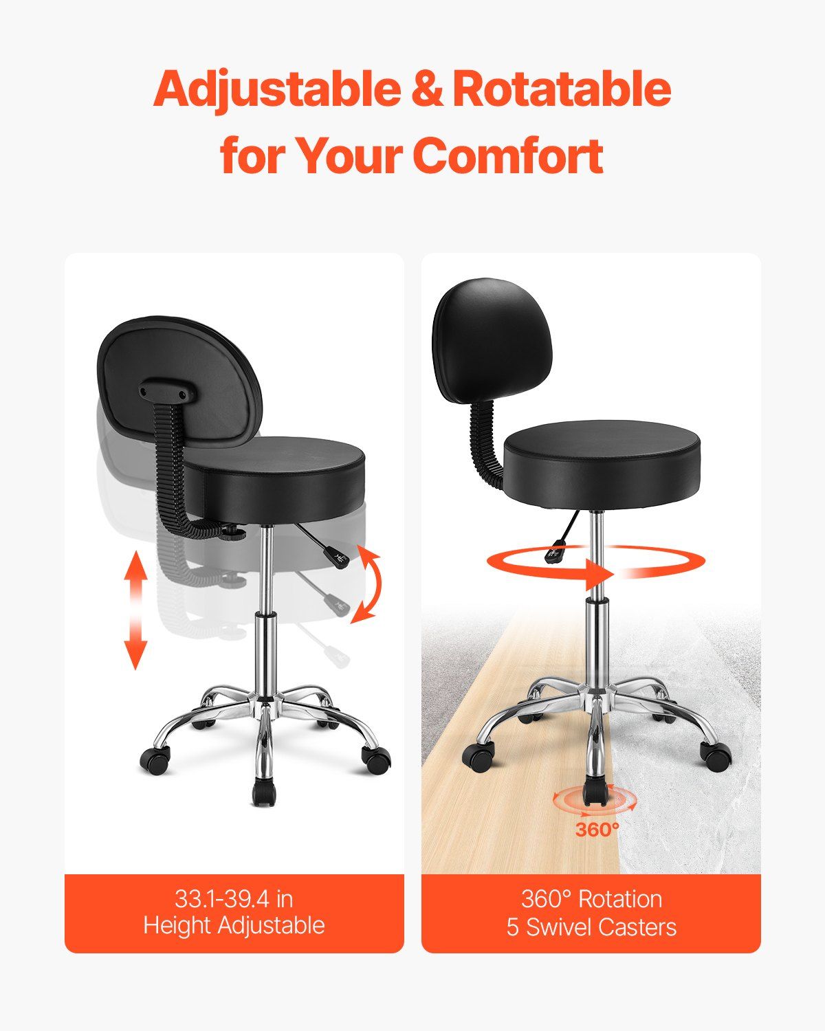 Round Rolling Stool, PU Leather Rolling Stool with Backrest, 360 degrees Swivel Drafting Stool with Thickened V952-YDHSJSYXYKBWDYI0TV0