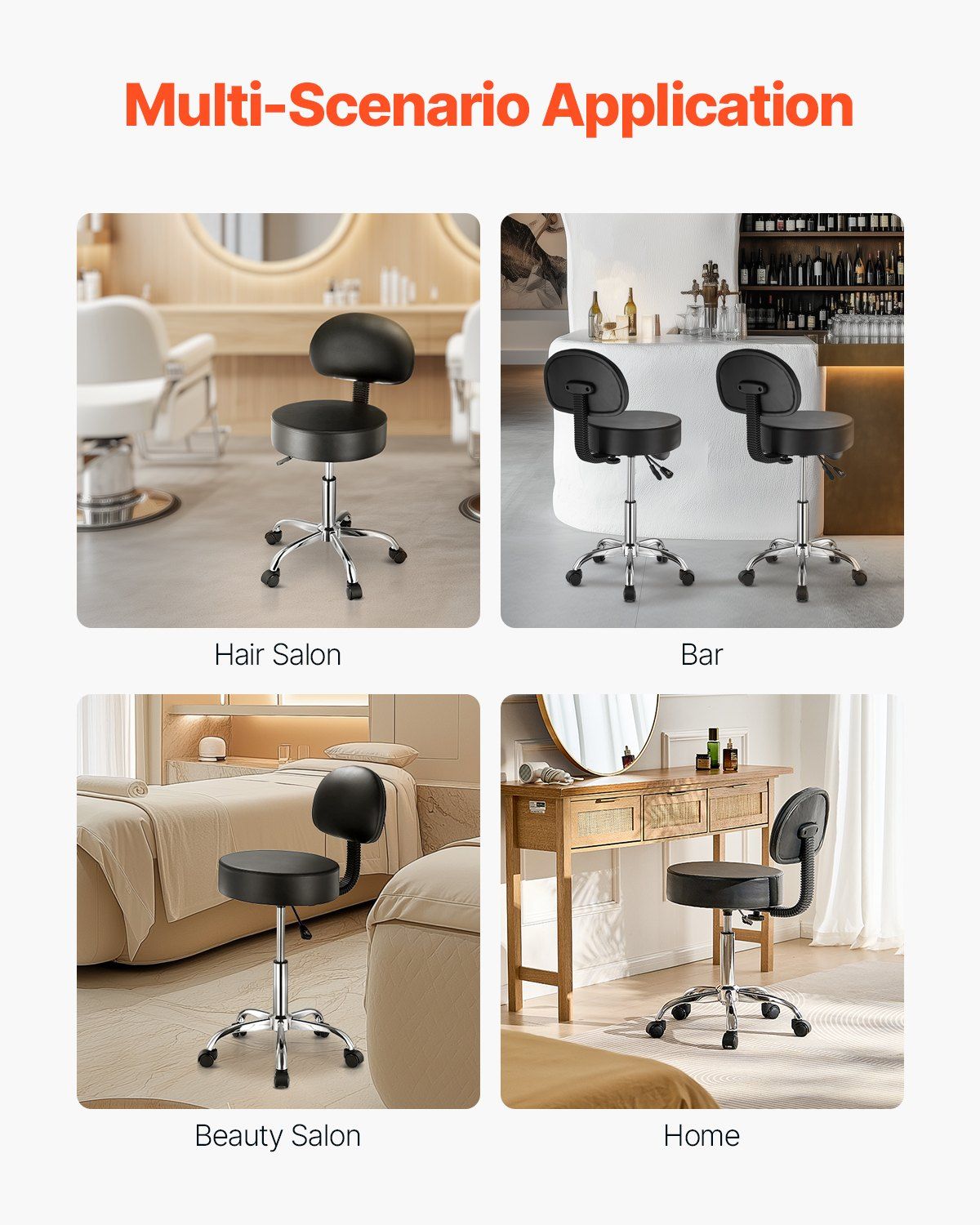 Round Rolling Stool, PU Leather Rolling Stool with Backrest, 360 degrees Swivel Drafting Stool with Thickened V952-YDHSJSYXYKBWDYI0TV0