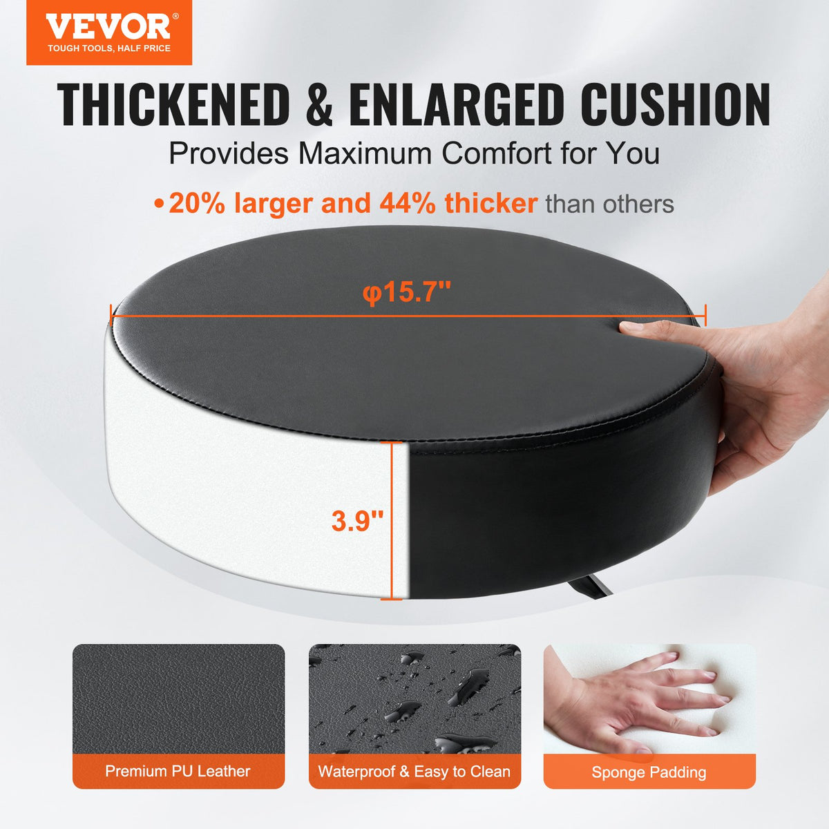 Rolling Stools with Wheels, 400 LBS Weight Capacity Adjustable Height Stool with Ultra-Thick Seat Cushion, V952-YDHSNLYXWKBWF5VS0V0