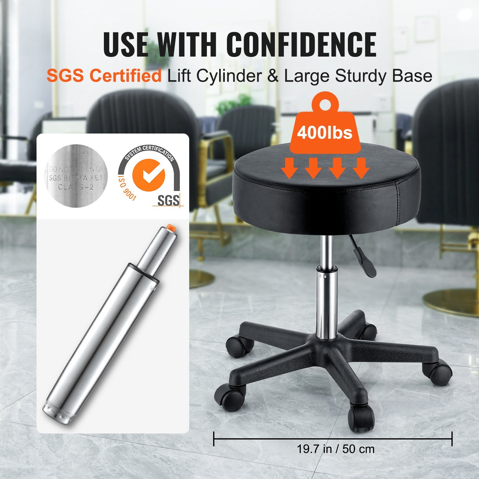 Rolling Stools with Wheels, 400 LBS Weight Capacity Adjustable Height Stool with Ultra-Thick Seat Cushion, V952-YDHSNLYXWKBWF5VS0V0