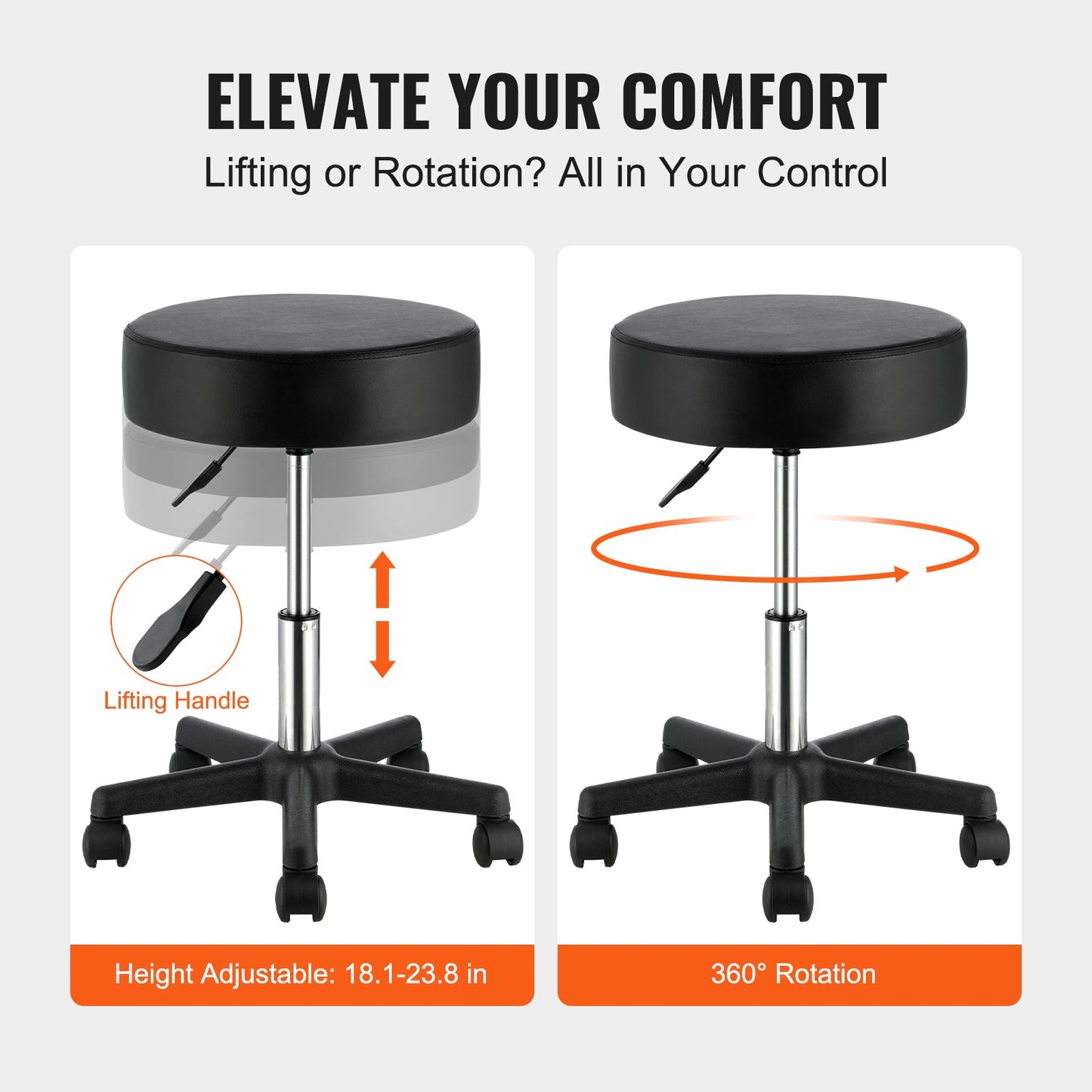 Rolling Stools with Wheels, 400 LBS Weight Capacity Adjustable Height Stool with Ultra-Thick Seat Cushion, V952-YDHSNLYXWKBWF5VS0V0
