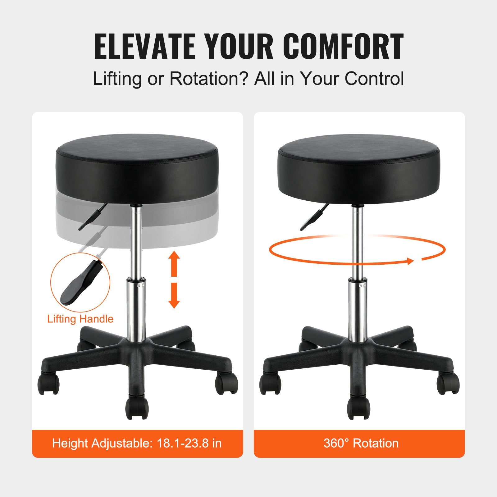 Rolling Stools with Wheels, 400 LBS Weight Capacity Adjustable Height Stool with Ultra-Thick Seat Cushion, V952-YDHSNLYXWKBWF5VS0V0