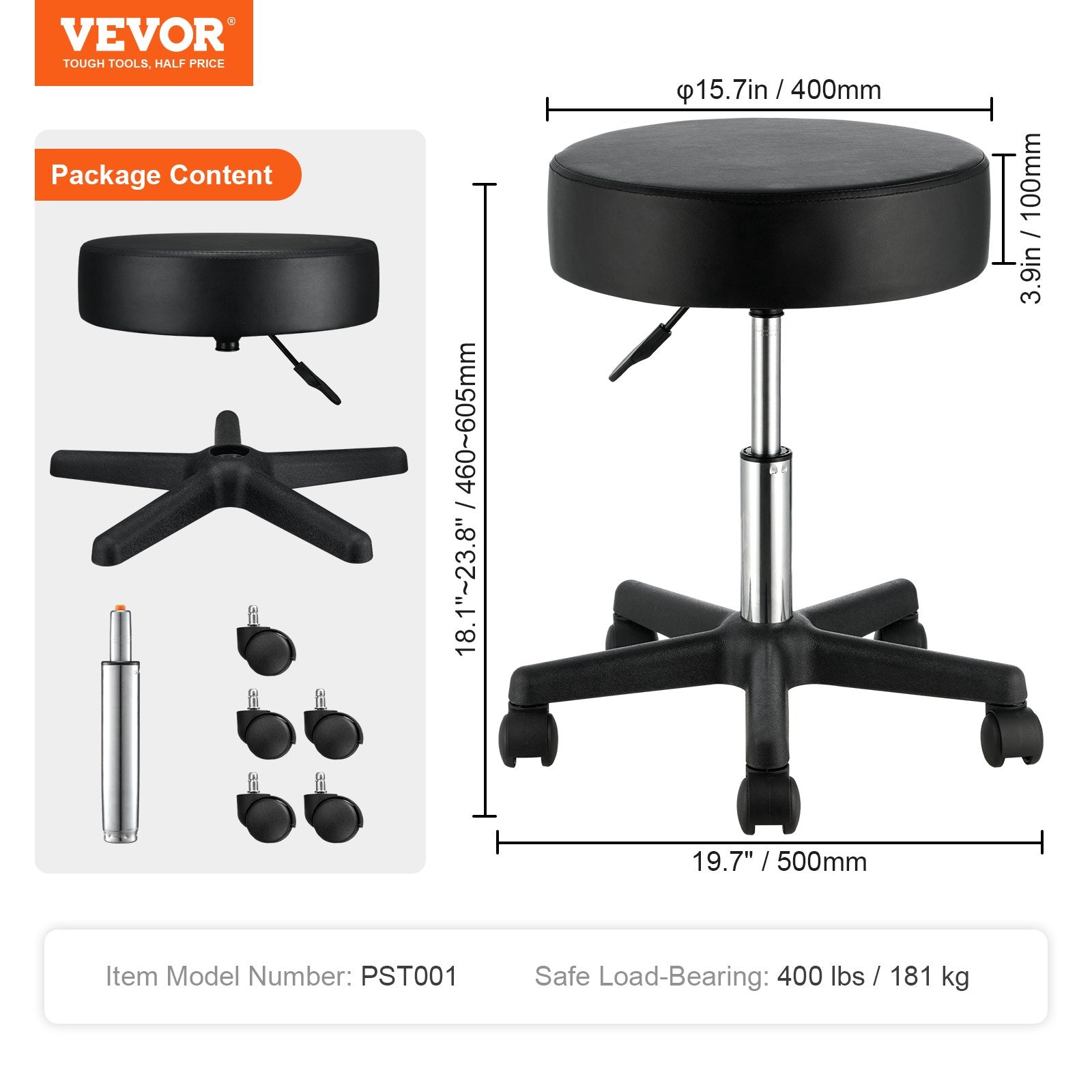 Rolling Stools with Wheels, 400 LBS Weight Capacity Adjustable Height Stool with Ultra-Thick Seat Cushion, V952-YDHSNLYXWKBWF5VS0V0
