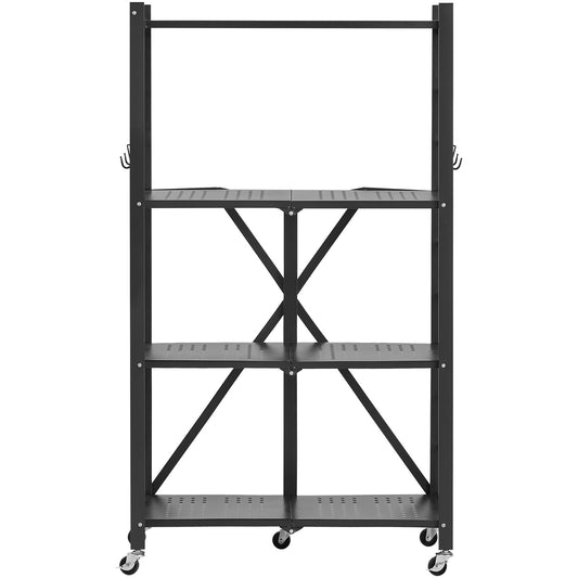 4-Tier Foldable Storage Shelf with Wheels, 66 cm W x 33 cm D x 117 cm H Folding Metal Rack Shelving Unit, No V952-YDKZDHJHS4C1GV6EX001V0