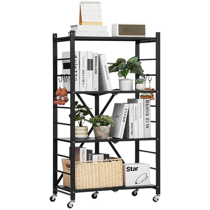 4-Tier Foldable Storage Shelf with Wheels, 66 cm W x 33 cm D x 117 cm H Folding Metal Rack Shelving Unit, No V952-YDKZDHJHS4C1GV6EX001V0