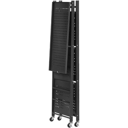4-Tier Foldable Storage Shelf with Wheels, 66 cm W x 33 cm D x 117 cm H Folding Metal Rack Shelving Unit, No V952-YDKZDHJHS4C1GV6EX001V0
