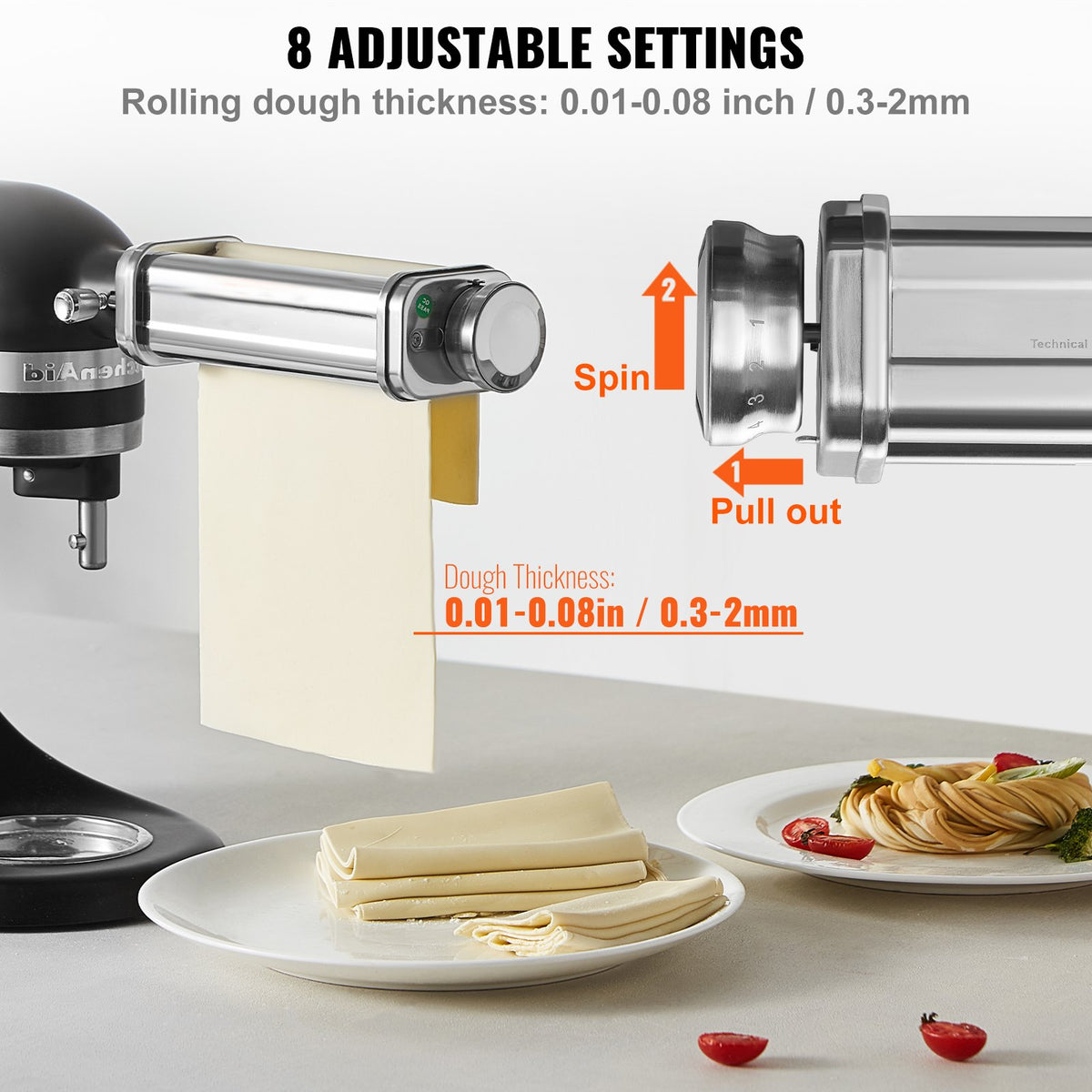 Pasta Attachment for KitchenAid Stand Mixer, Stainless Steel Pasta Sheet Roller Attachment, Pasta Maker V952-YDLMGL1JT00046BE1V0