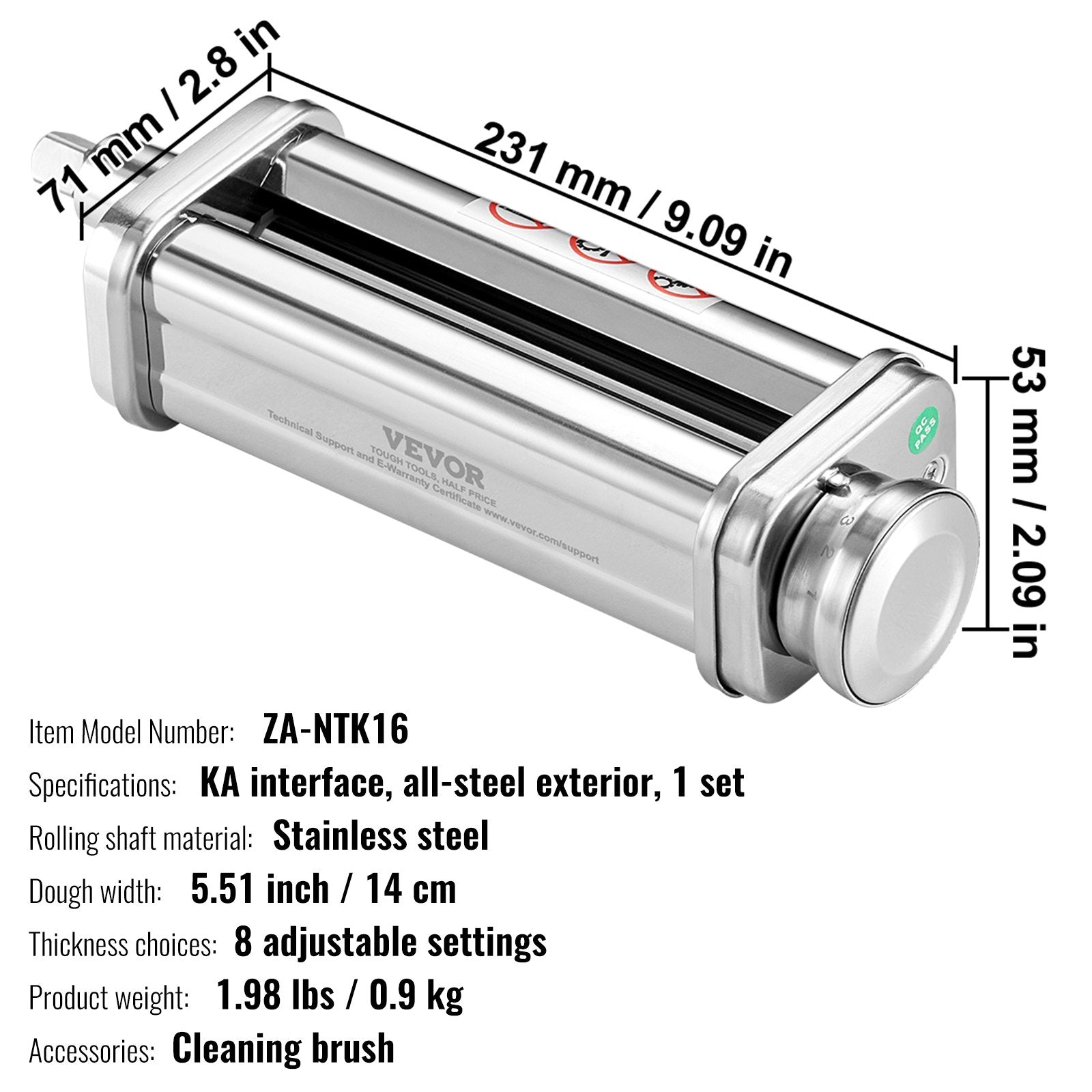 Pasta Attachment for KitchenAid Stand Mixer, Stainless Steel Pasta Sheet Roller Attachment, Pasta Maker V952-YDLMGL1JT00046BE1V0