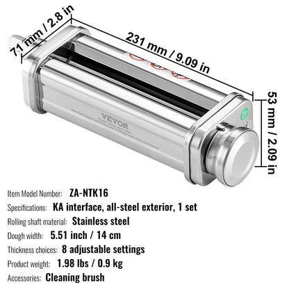 Pasta Attachment for KitchenAid Stand Mixer, Stainless Steel Pasta Sheet Roller Attachment, Pasta Maker V952-YDLMGL1JT00046BE1V0