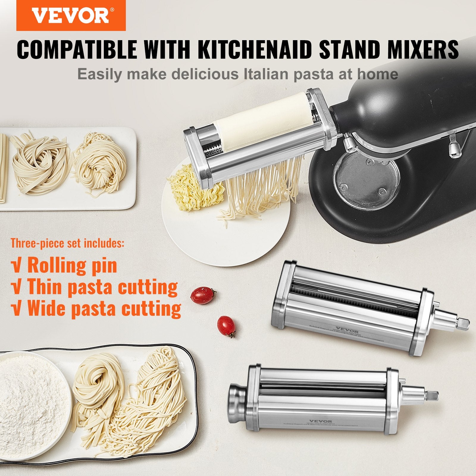 3Pcs Pasta Attachment for KitchenAid Stand Mixer Pasta Roller Cutter Set V952-YDLMGL3JT000SQV28V0