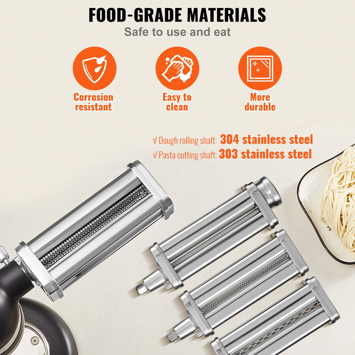 3Pcs Pasta Attachment for KitchenAid Stand Mixer Pasta Roller Cutter Set V952-YDLMGL3JT000SQV28V0