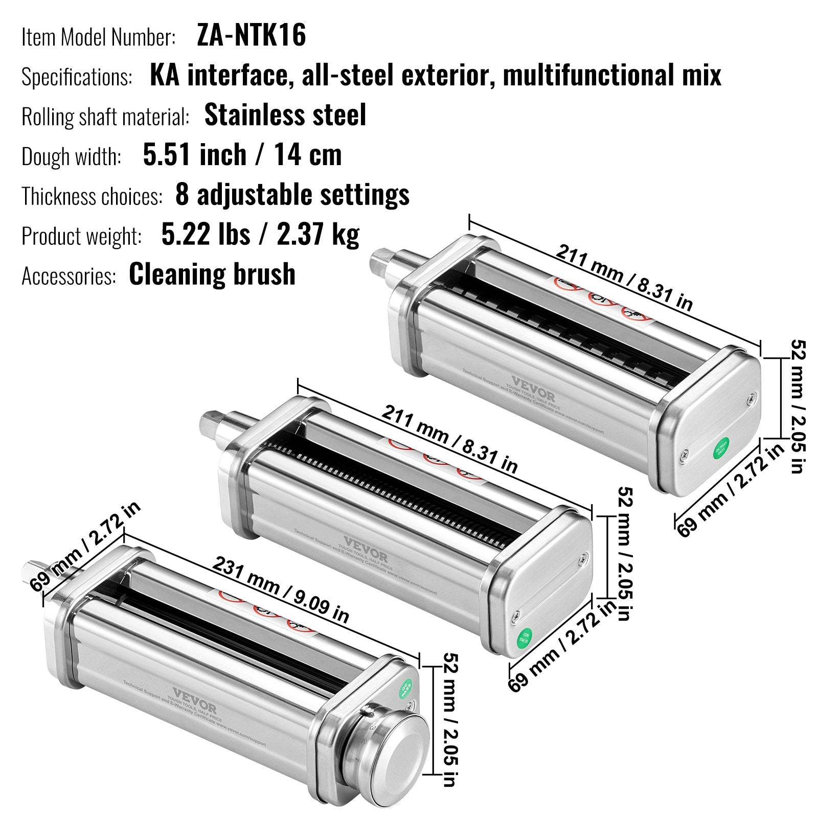 3Pcs Pasta Attachment for KitchenAid Stand Mixer Pasta Roller Cutter Set V952-YDLMGL3JT000SQV28V0