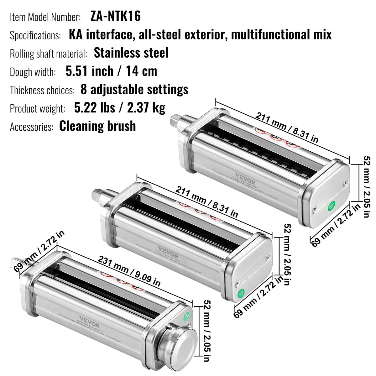 3Pcs Pasta Attachment for KitchenAid Stand Mixer Pasta Roller Cutter Set V952-YDLMGL3JT000SQV28V0