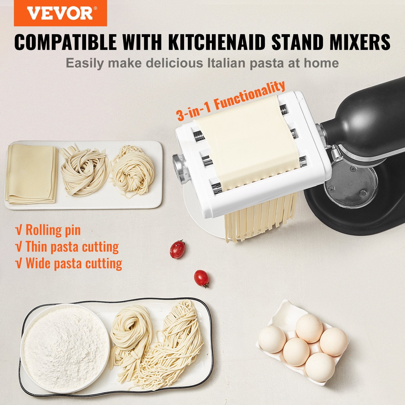 Pasta Attachment for KitchenAid Stand Mixer, 3-IN-1 Stainless Steel Pasta Roller Cutter Set Including Pasta V952-YDLMGLSHY0003ZKBPV0