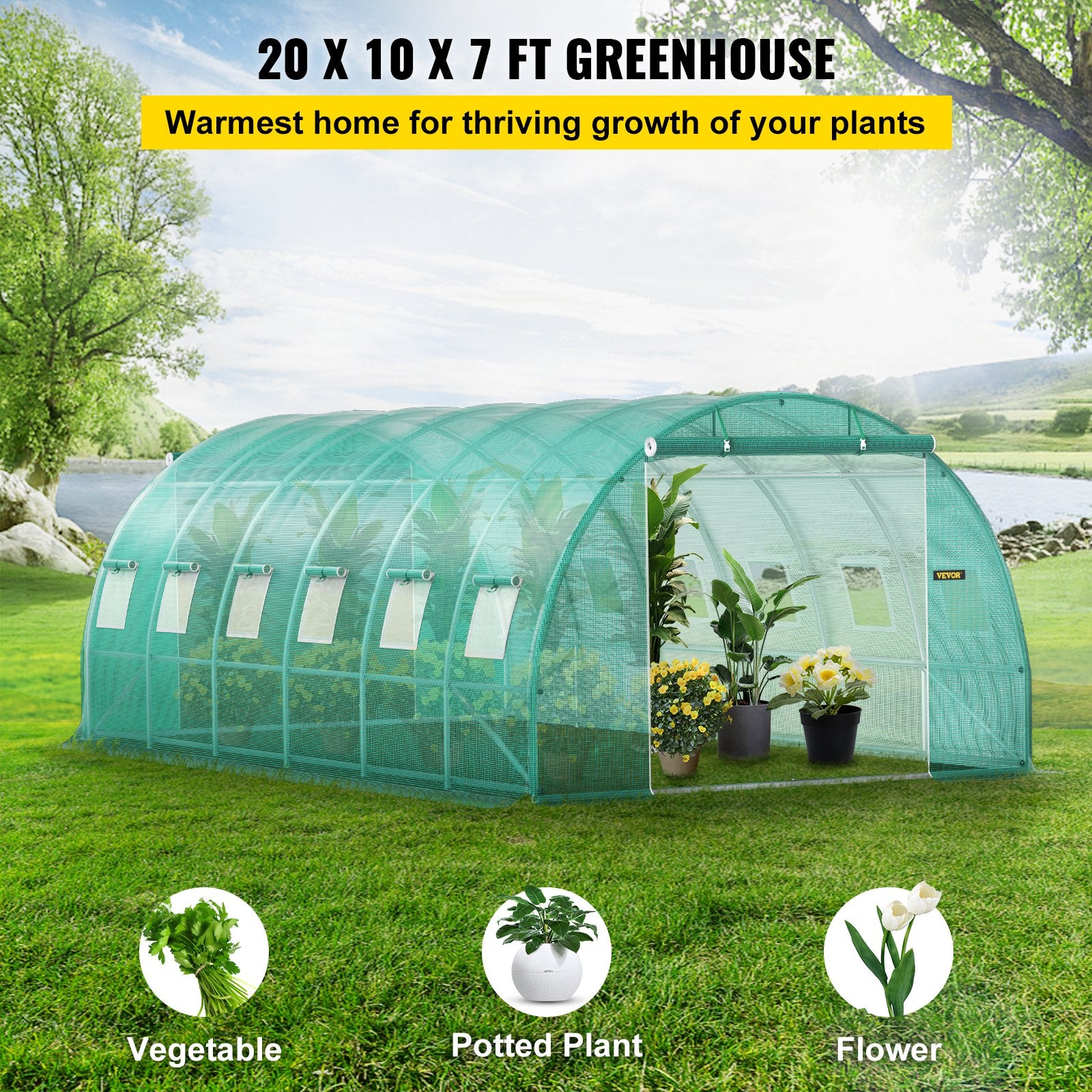 Walk-in Tunnel Greenhouse Galvanized Frame Waterproof Cover 20x10x7 ft V952-YDSDWS20107FTIA39V0